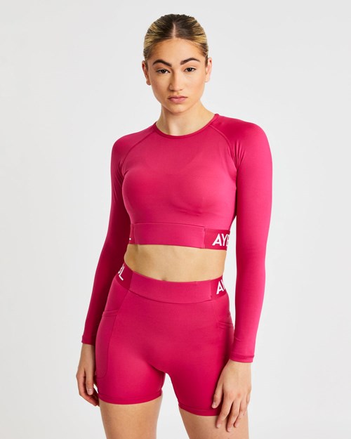 AYBL Sport Long Sleeve Crop Top Raspberry | 35072-OQPU