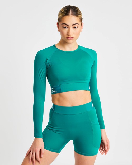 AYBL Sport Long Sleeve Crop Top Teal | 63041-AIXP