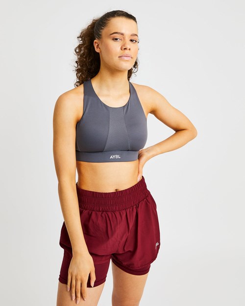 AYBL Sportive High Neck Sports Bra Charcoal | 03812-ZOSL