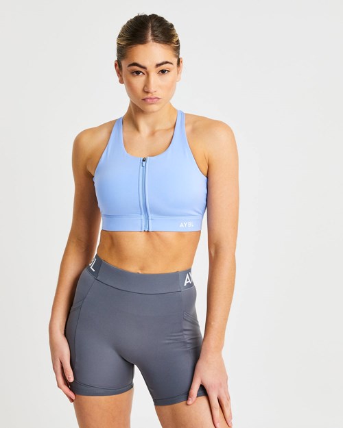 AYBL Sportive Zip Up Sports Bra Blau | 26905-QSOX