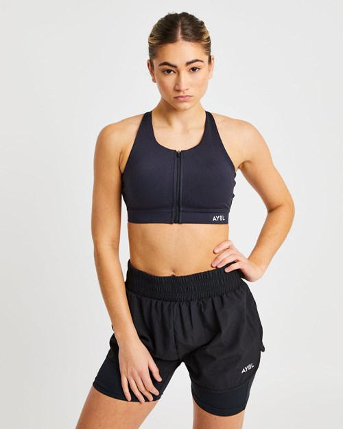 AYBL Sportive Zip Up Sports Bra Schwarz | 71490-BKOP