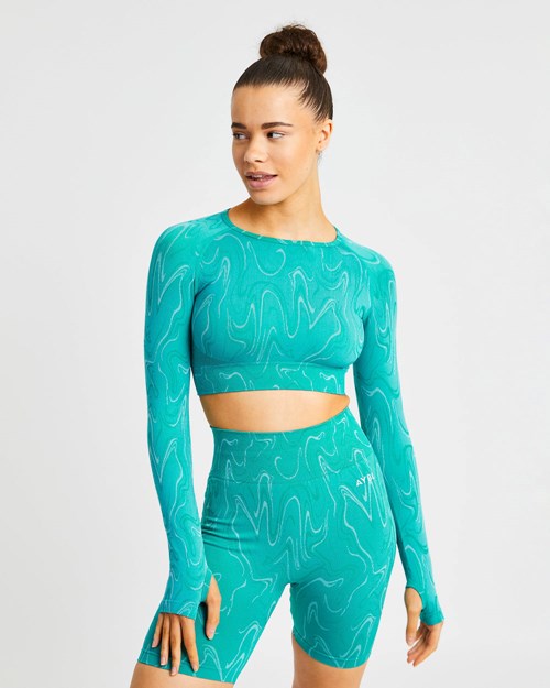 AYBL Velocity Seamless Long Sleeve Crop Top Türkis | 21643-USDN