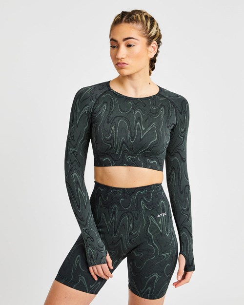 AYBL Velocity Seamless Long Sleeve Crop Top Schwarz | 35976-DYEG