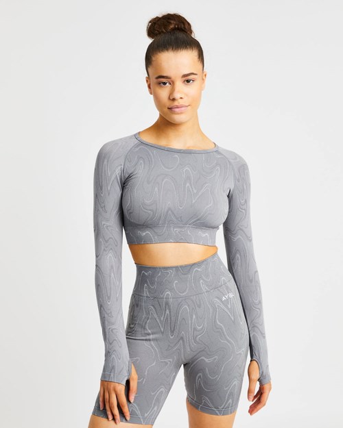 AYBL Velocity Seamless Long Sleeve Crop Top Grau | 93840-ZUYN