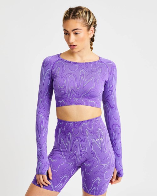 AYBL Velocity Seamless Long Sleeve Crop Top Lila | 96480-RSWF