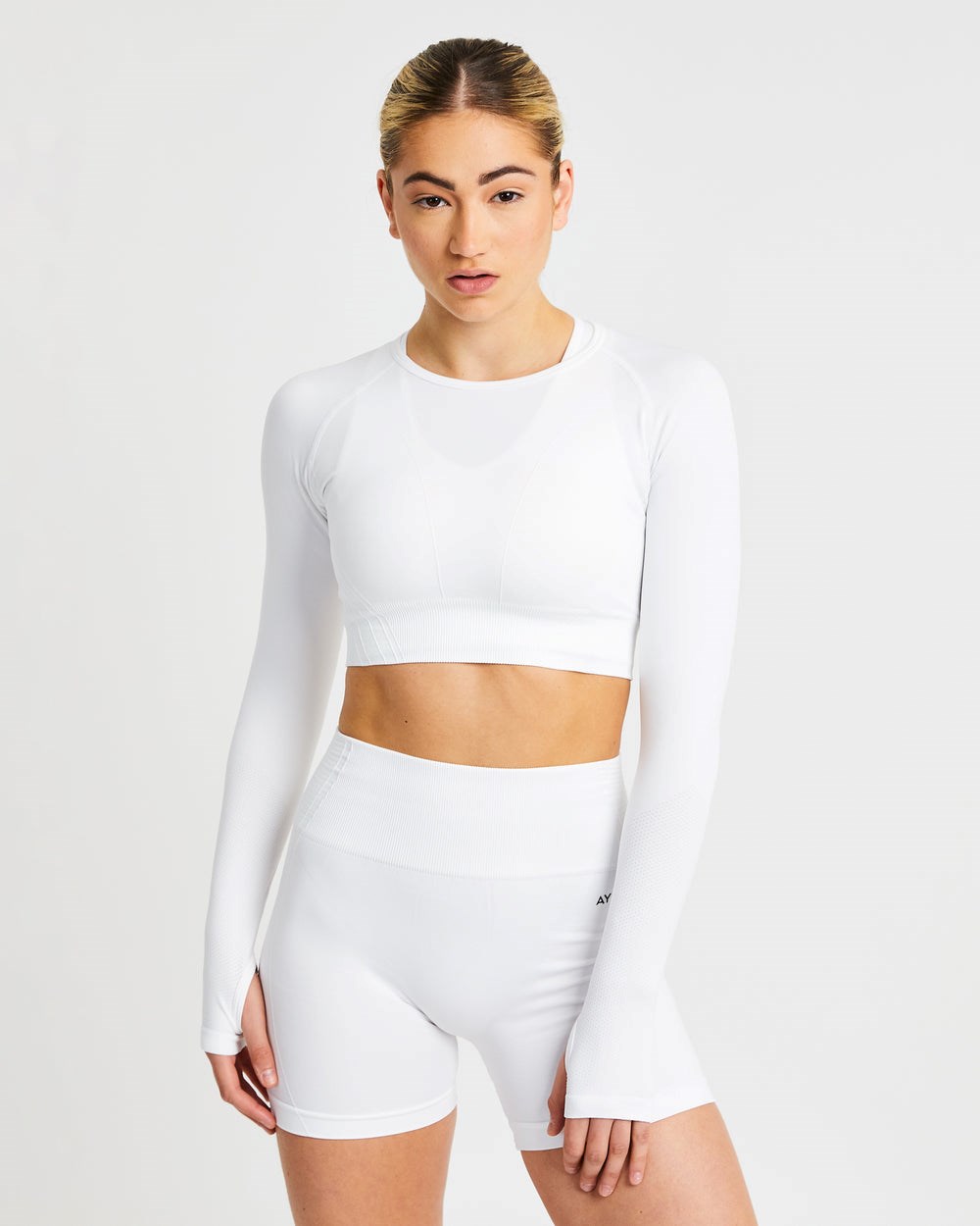 AYBL Balance V2 Seamless Long Sleeve Crop Top Weiß | 15863-VYAM