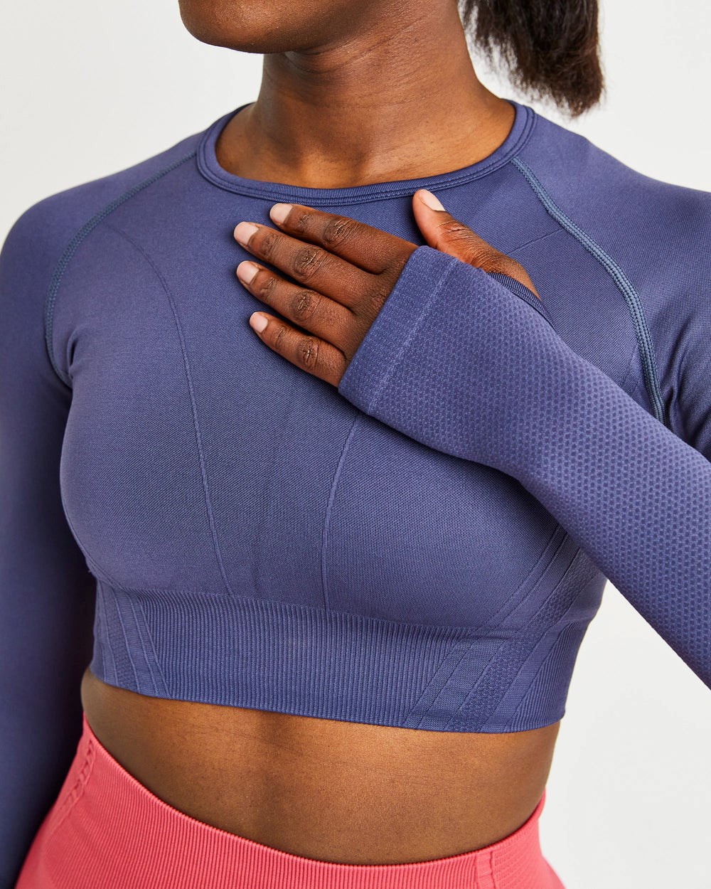 AYBL Balance V2 Seamless Long Sleeve Crop Top Navy Blau | 26705-YBDX