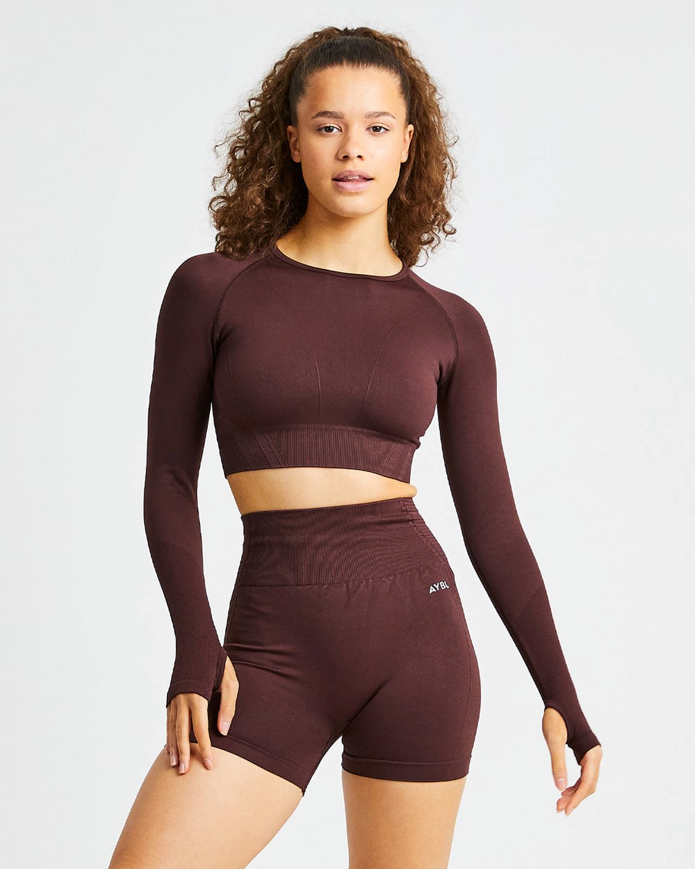 AYBL Balance V2 Seamless Long Sleeve Crop Top Schokolade Braun | 71583-NHJI