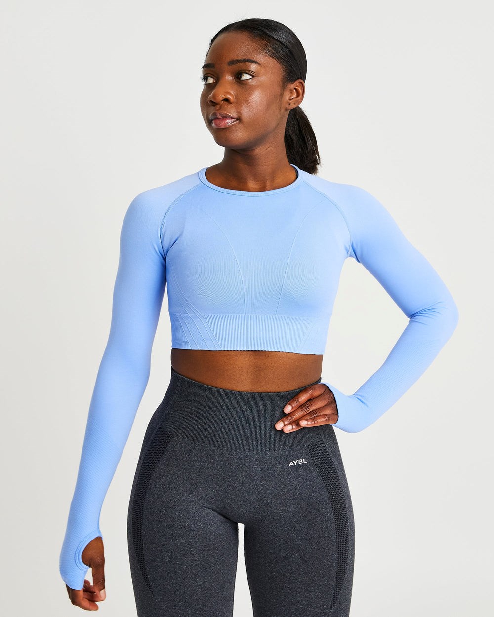 AYBL Balance V2 Seamless Long Sleeve Crop Top Blau | 85427-ZCDQ