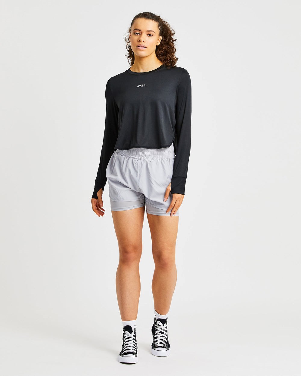 AYBL Define Long Sleeve Crop T Schwarz | 10924-QWZX