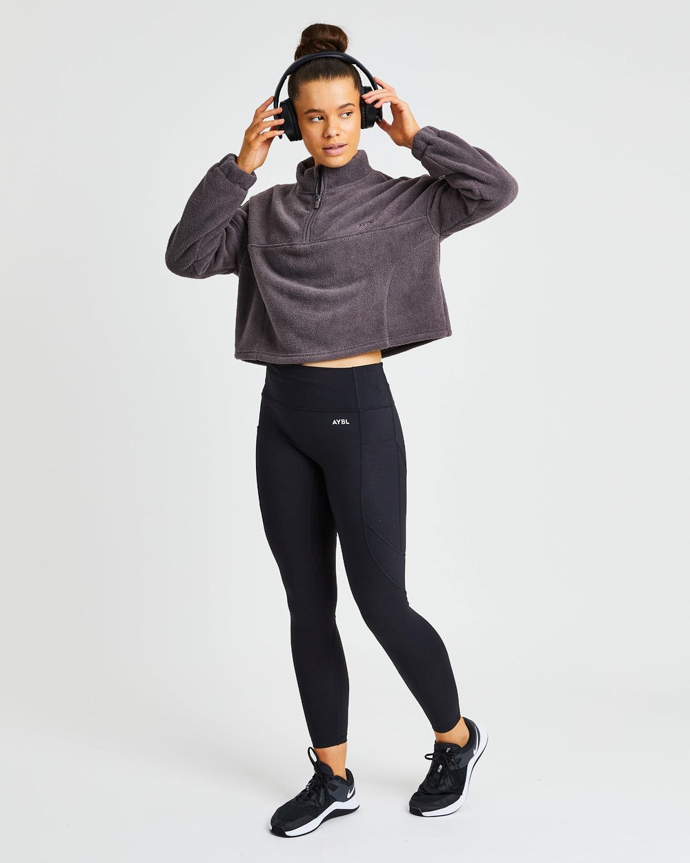 AYBL Effortless Oversized Cropped Fleece Charcoal | 36951-TDMZ