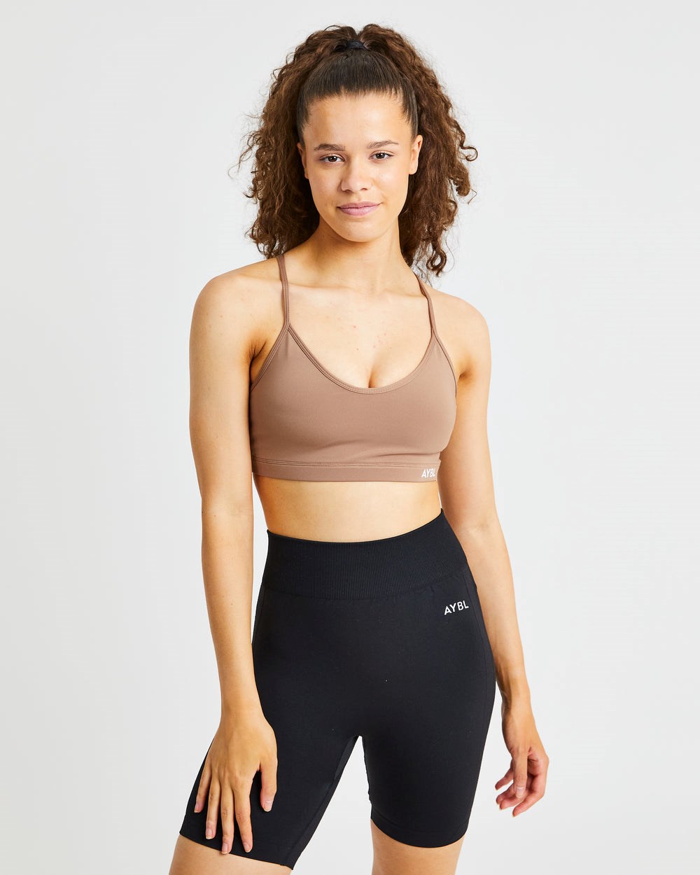 AYBL Essential V Neck Sports Bra Braun | 81324-KYLE