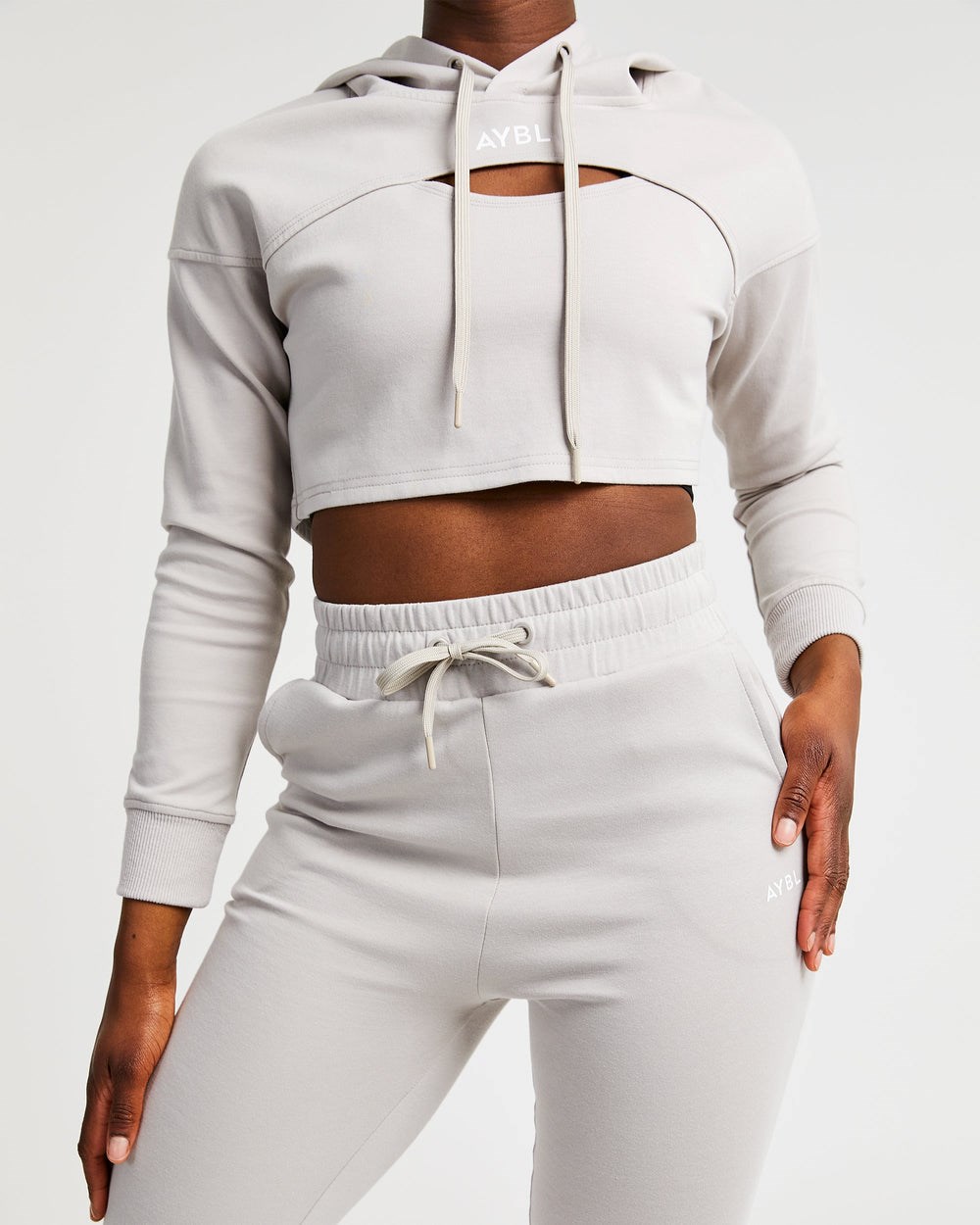 AYBL Everyday Cutout Crop Hoodie Grau | 39624-KEYG