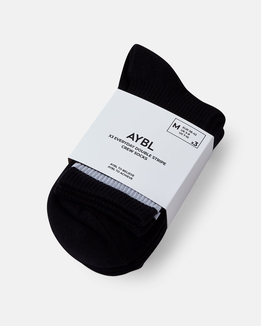 AYBL Everyday Double Stripe Crew Socks (3 Pack) Schwarz | 82045-MKUB