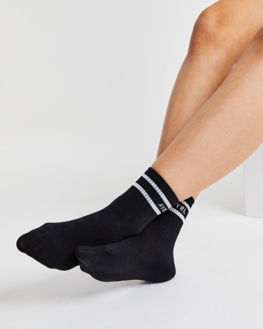 AYBL Everyday Double Stripe Crew Socks (3 Pack) Schwarz | 82045-MKUB