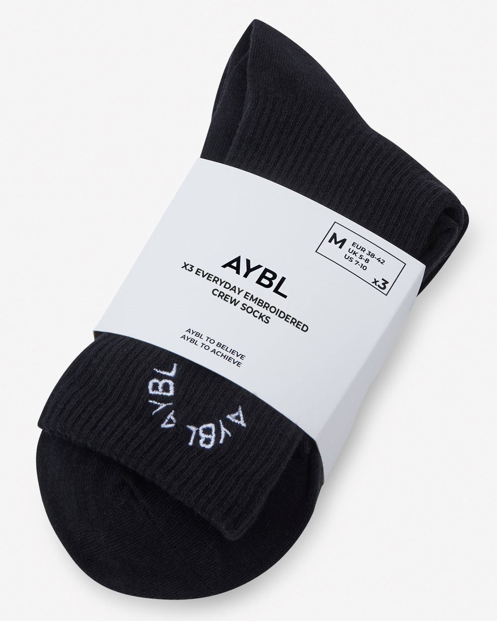 AYBL Everyday Embroidered Crew Socks (3 Pack) Schwarz | 28659-PMEV