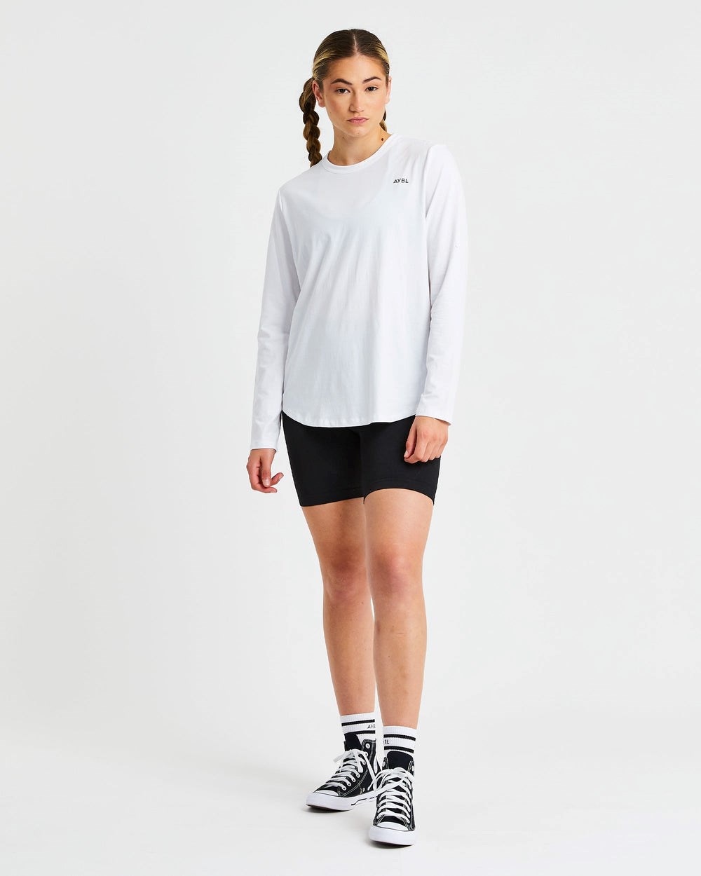 AYBL Everyday Oversized Long Sleeve T Shirt Weiß | 79265-QLME