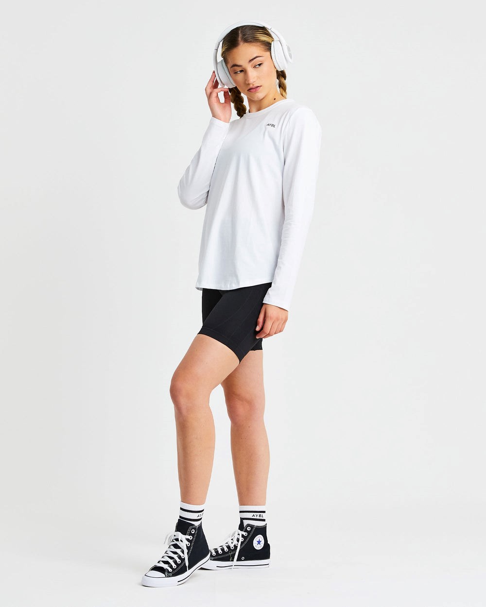 AYBL Everyday Oversized Long Sleeve T Shirt Weiß | 79265-QLME