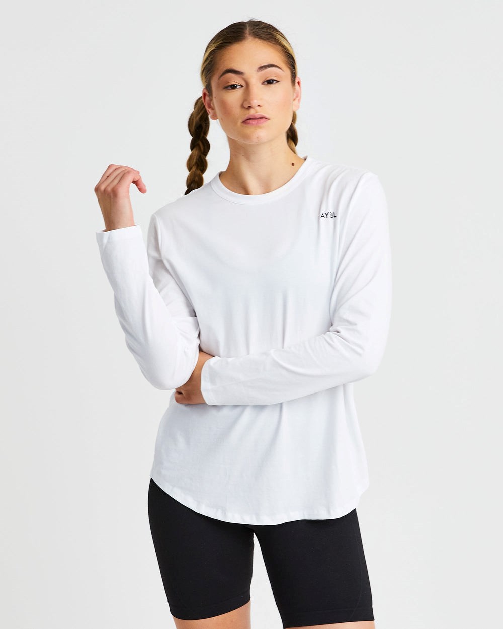 AYBL Everyday Oversized Long Sleeve T Shirt Weiß | 79265-QLME