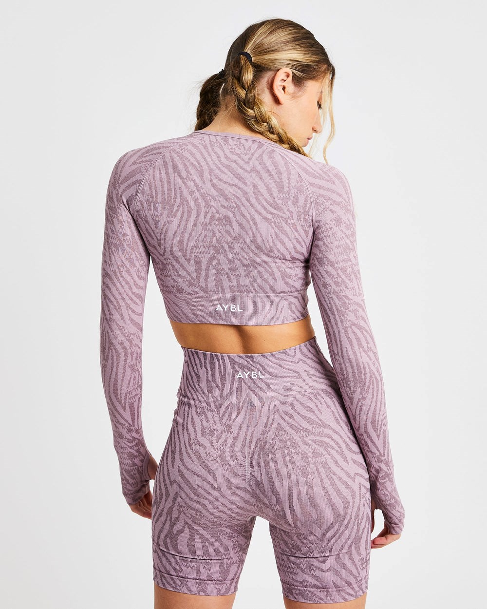 AYBL Evolve Animal Seamless Long Sleeve Crop Top Mauve Lilac | 06543-JRZB