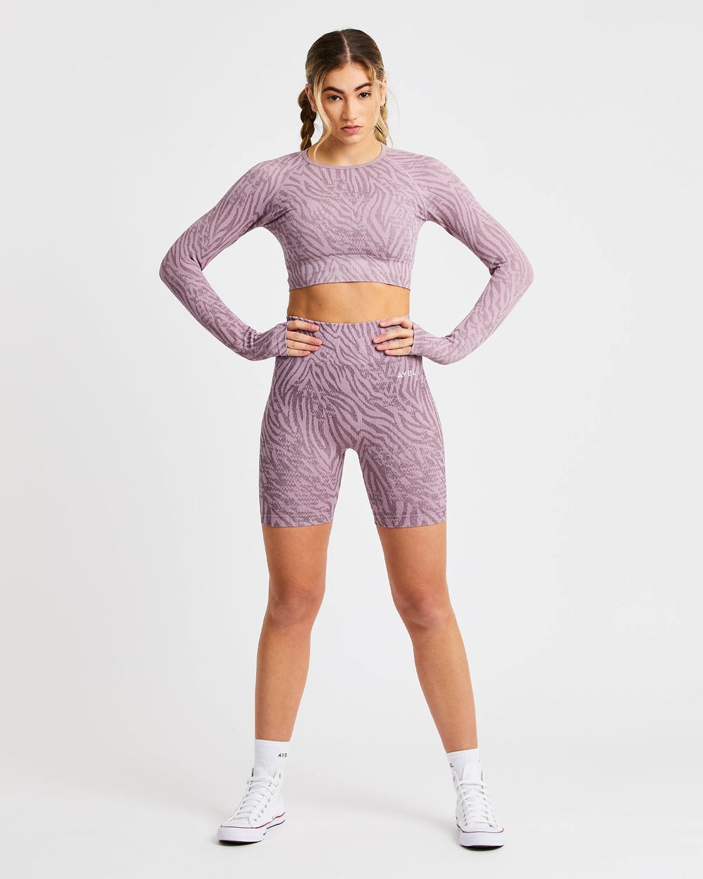 AYBL Evolve Animal Seamless Long Sleeve Crop Top Mauve Lilac | 06543-JRZB