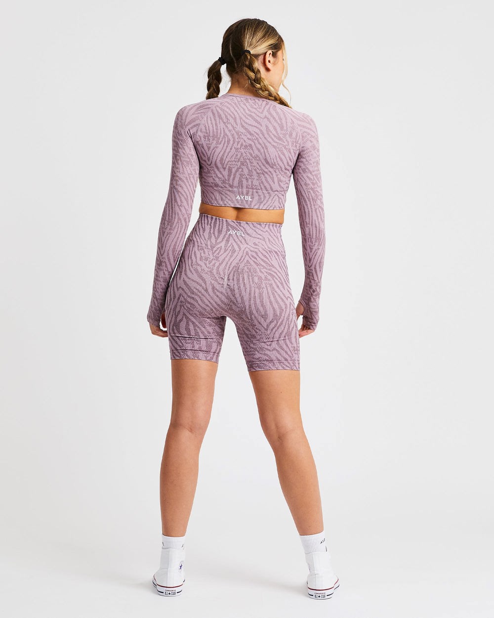 AYBL Evolve Animal Seamless Long Sleeve Crop Top Mauve Lilac | 06543-JRZB