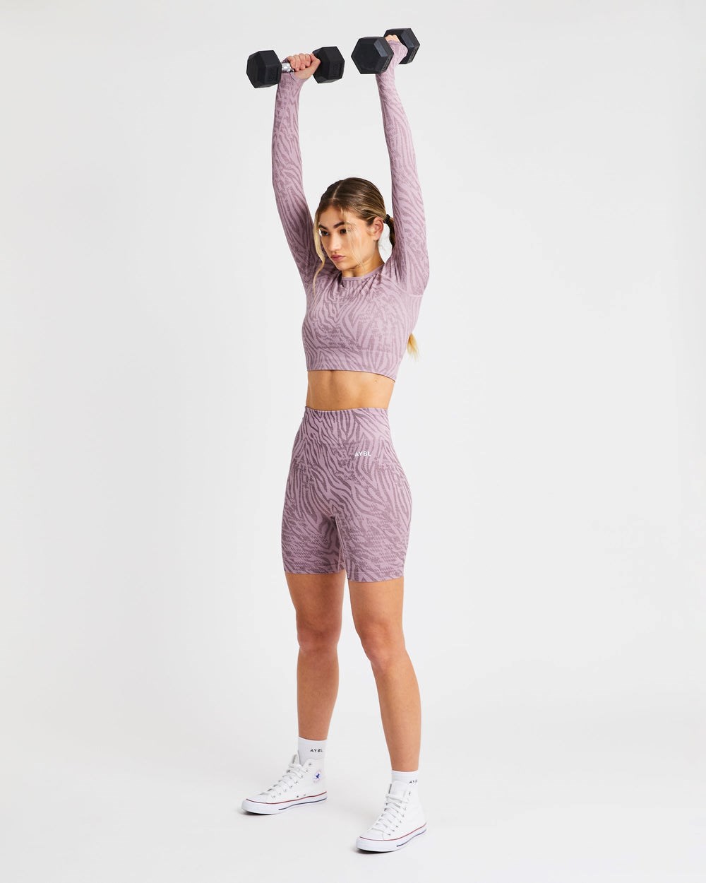 AYBL Evolve Animal Seamless Long Sleeve Crop Top Mauve Lilac | 06543-JRZB