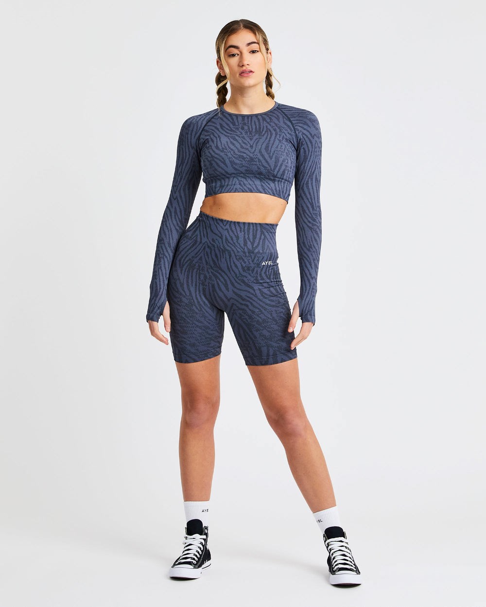 AYBL Evolve Animal Seamless Long Sleeve Crop Top Blau | 10458-AHRX