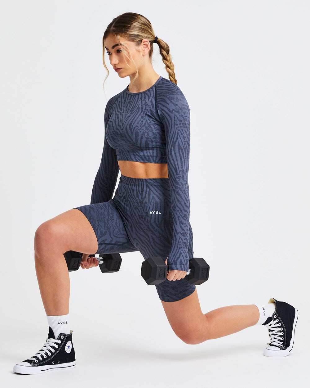 AYBL Evolve Animal Seamless Long Sleeve Crop Top Blau | 10458-AHRX