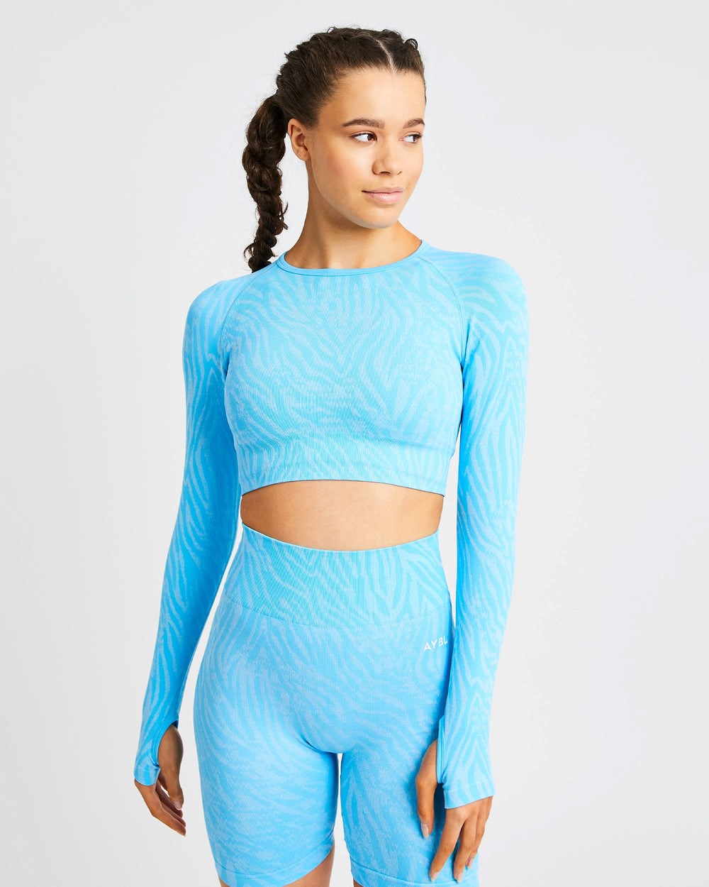 AYBL Evolve Animal Seamless Long Sleeve Crop Top Blau | 41379-ZKJC