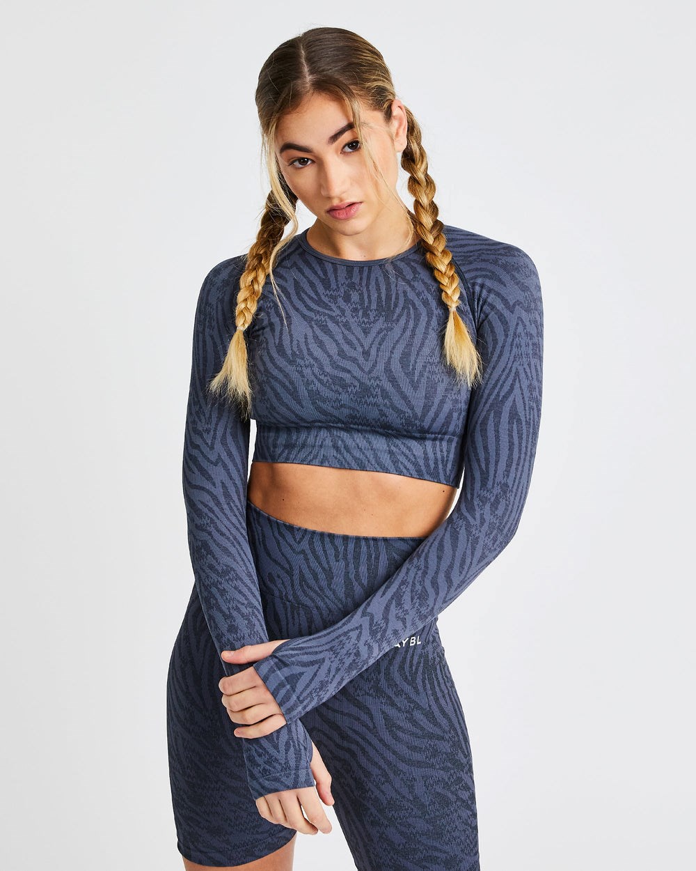 AYBL Evolve Animal Seamless Long Sleeve Crop Top Blau | 98015-JLTQ