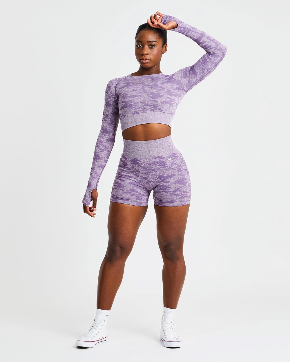 AYBL Evolve Camo Seamless Long Sleeve Crop Top Plum | 03748-DAGN