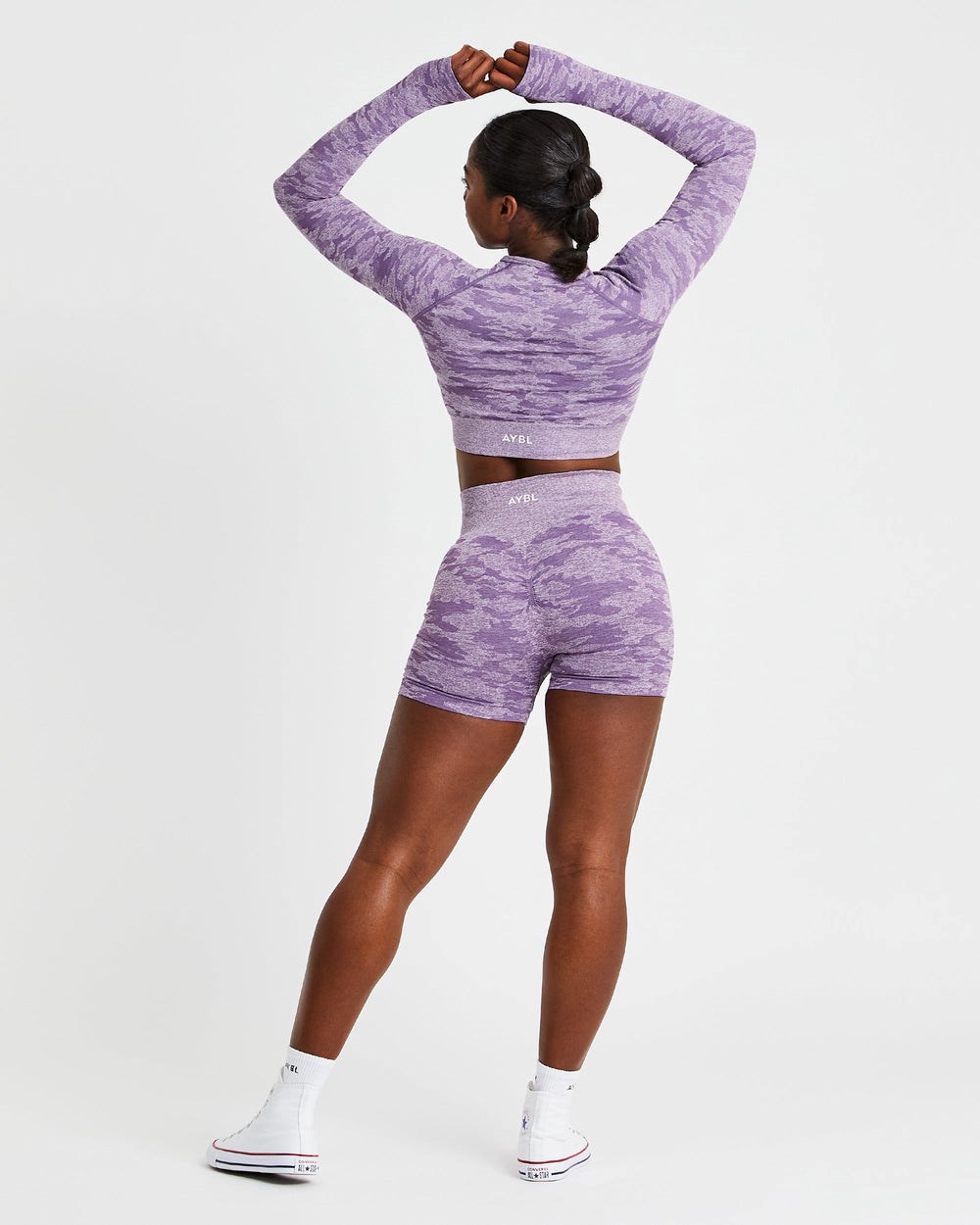 AYBL Evolve Camo Seamless Long Sleeve Crop Top Plum | 03748-DAGN