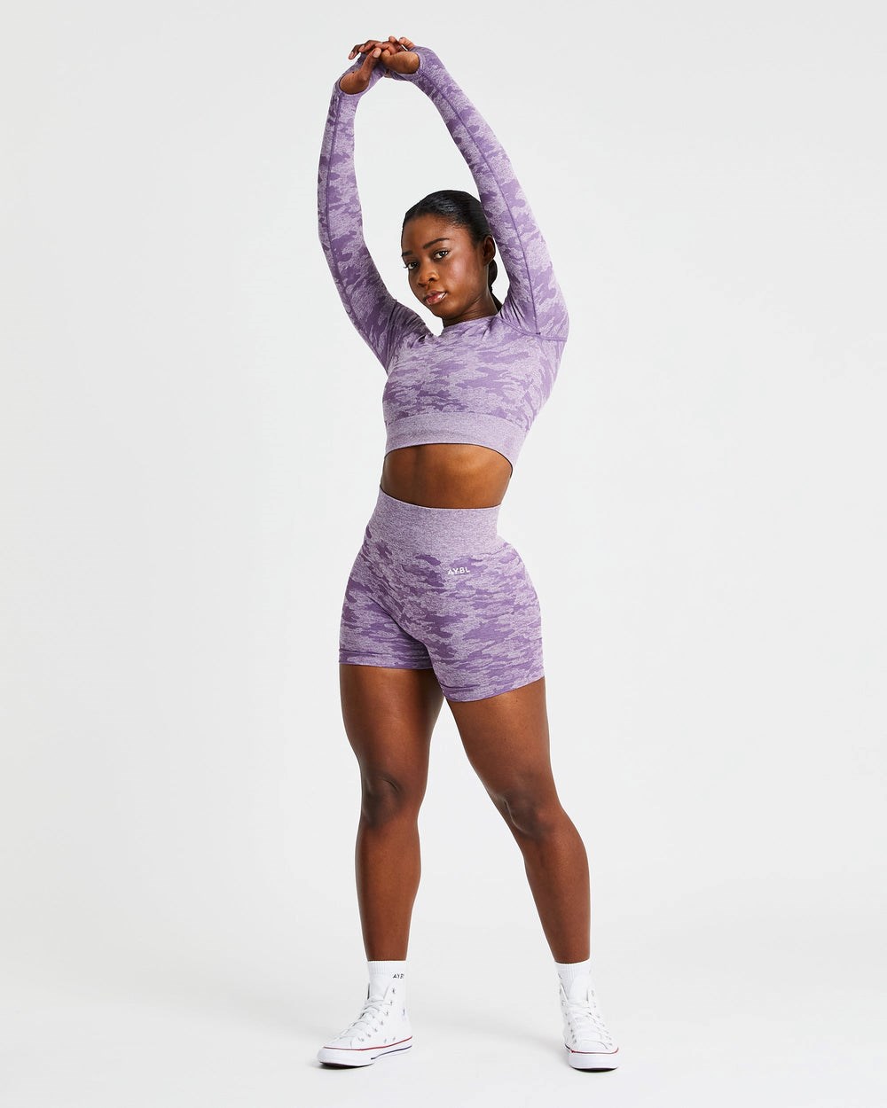 AYBL Evolve Camo Seamless Long Sleeve Crop Top Plum | 03748-DAGN