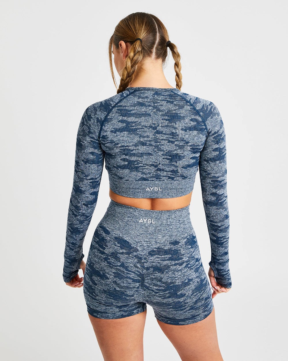 AYBL Evolve Camo Seamless Long Sleeve Crop Top Teal | 13678-DGRC