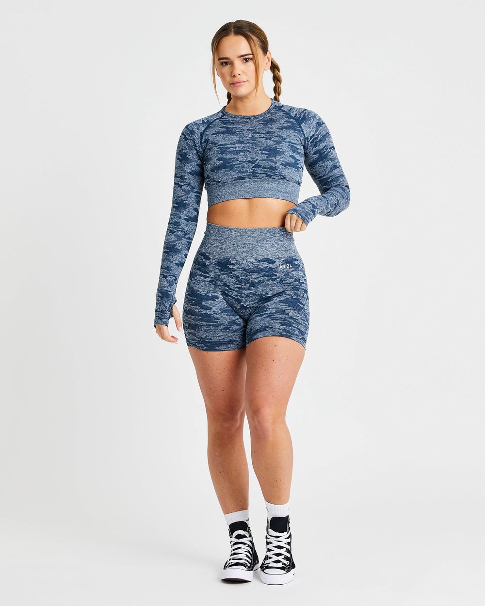 AYBL Evolve Camo Seamless Long Sleeve Crop Top Teal | 13678-DGRC