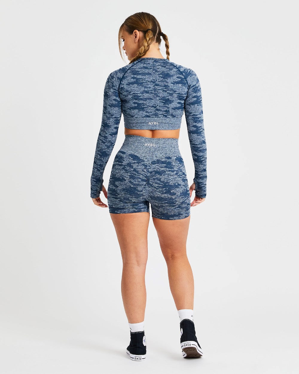 AYBL Evolve Camo Seamless Long Sleeve Crop Top Teal | 13678-DGRC