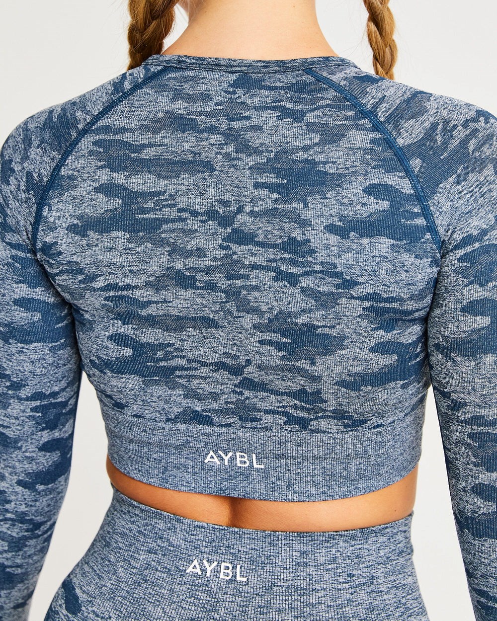 AYBL Evolve Camo Seamless Long Sleeve Crop Top Teal | 13678-DGRC