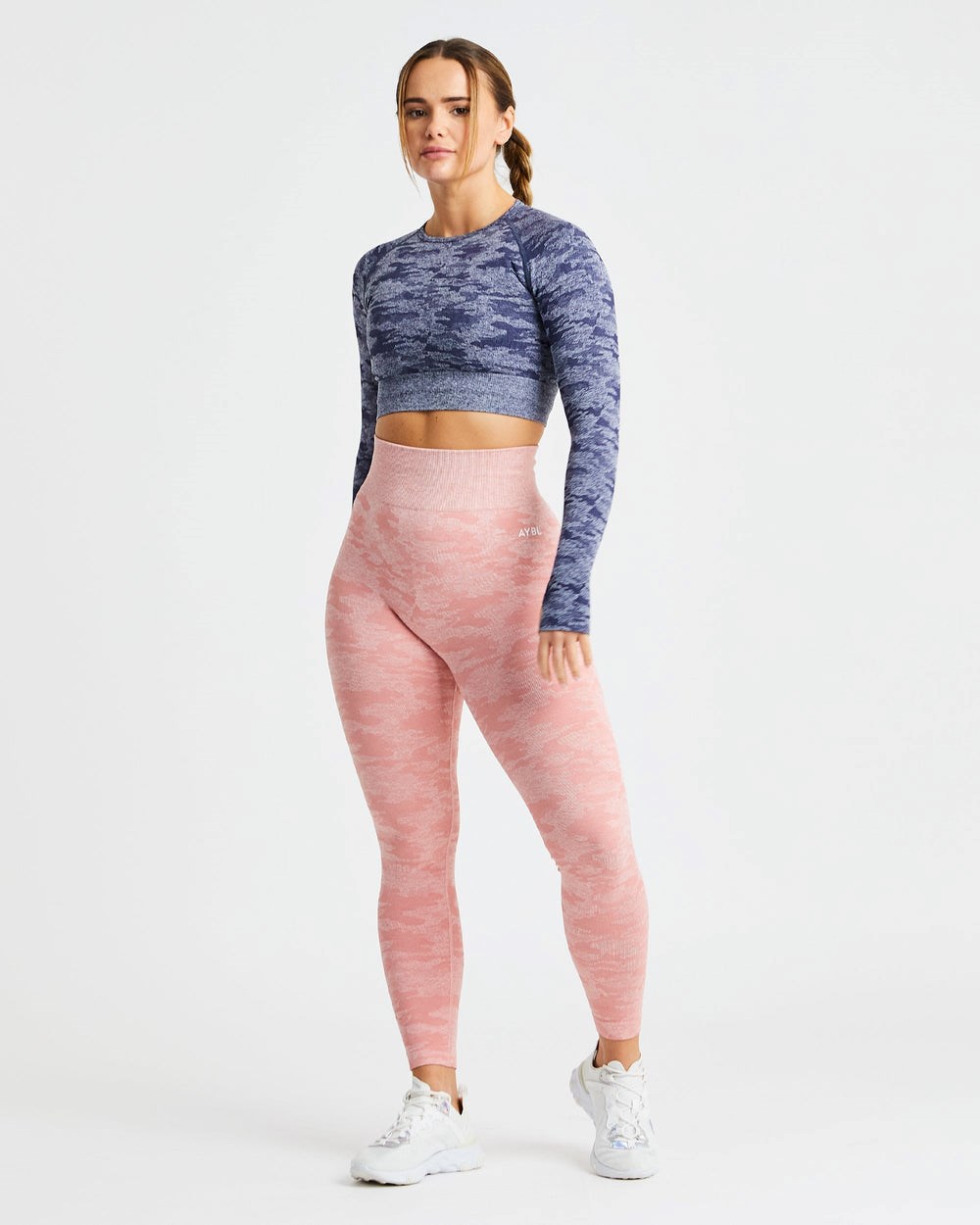 AYBL Evolve Camo Seamless Long Sleeve Crop Top Navy | 15760-OCZS