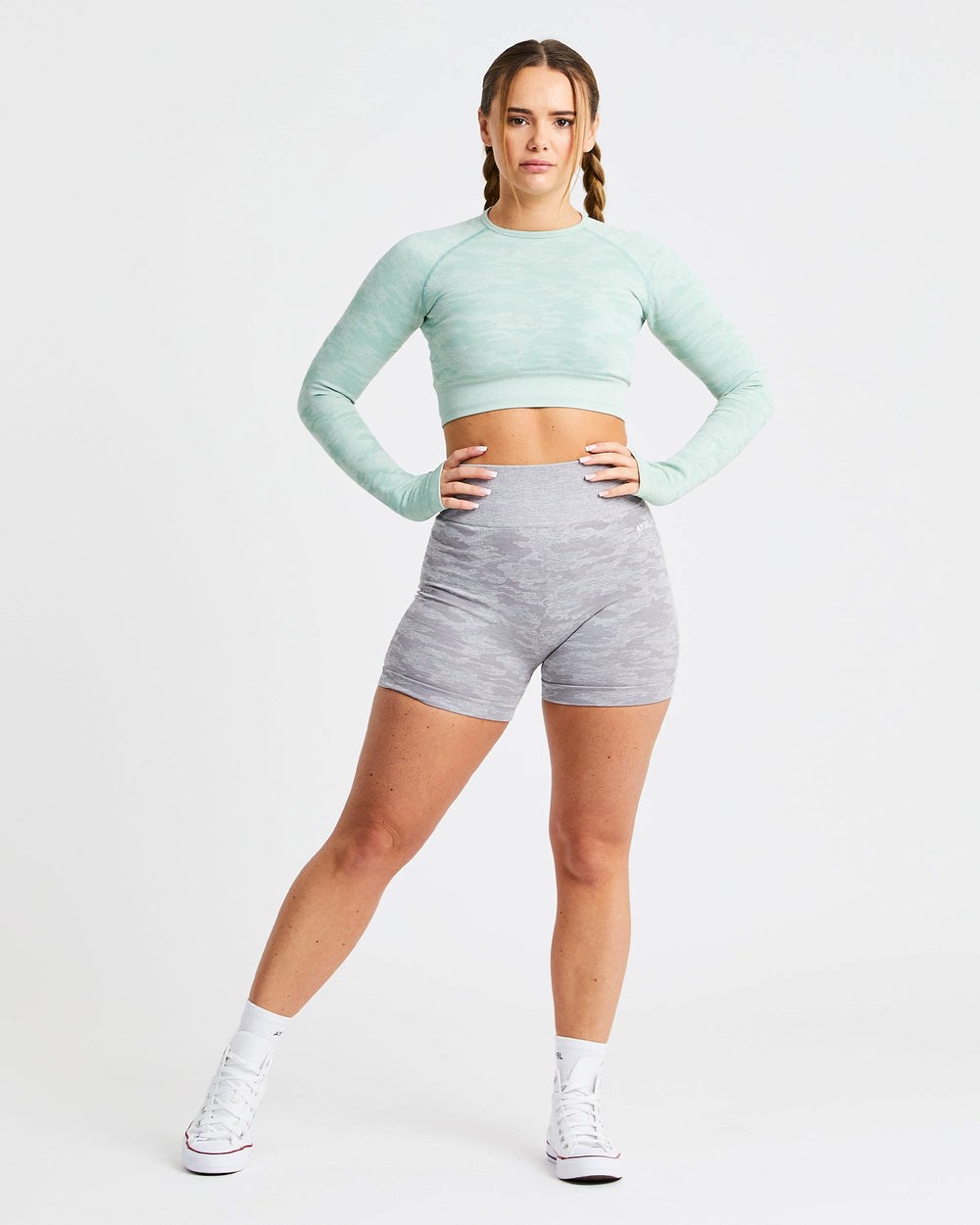 AYBL Evolve Camo Seamless Long Sleeve Crop Top Grün | 37481-NRAW