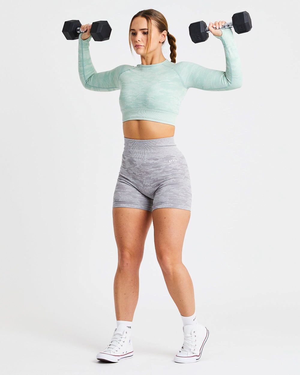 AYBL Evolve Camo Seamless Long Sleeve Crop Top Grün | 37481-NRAW