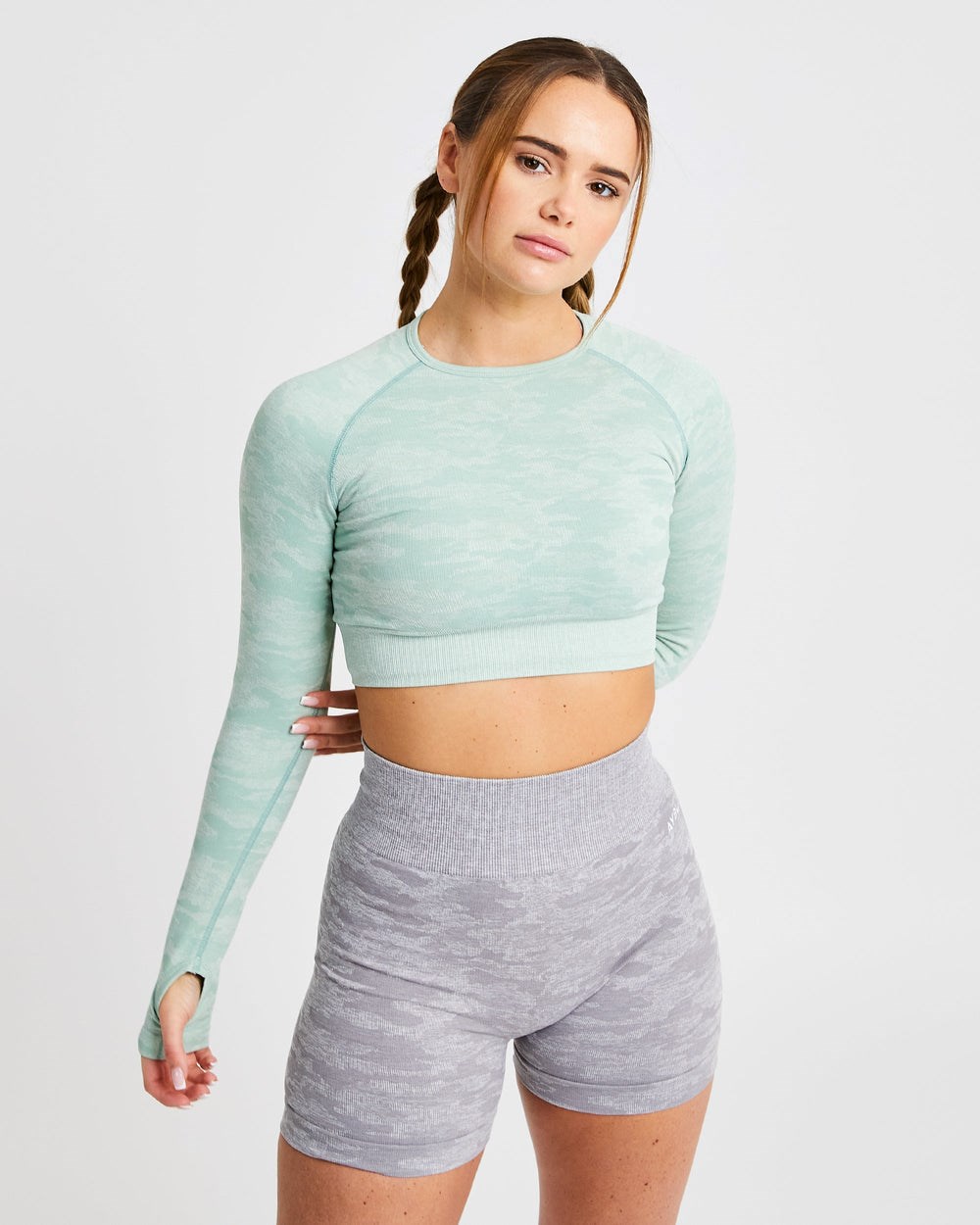 AYBL Evolve Camo Seamless Long Sleeve Crop Top Grün | 37481-NRAW