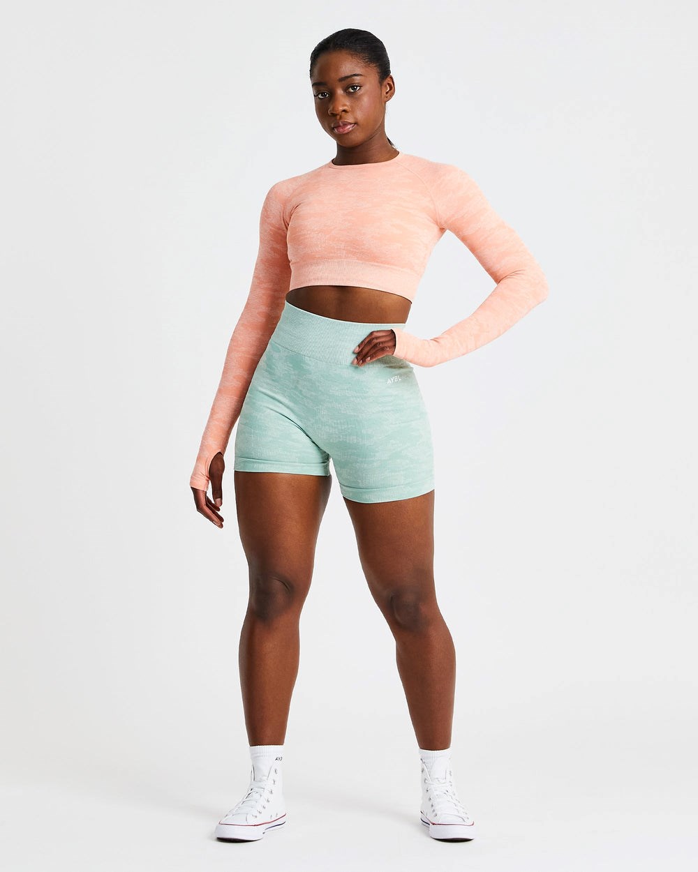 AYBL Evolve Camo Seamless Long Sleeve Crop Top Peach | 43852-XKUF