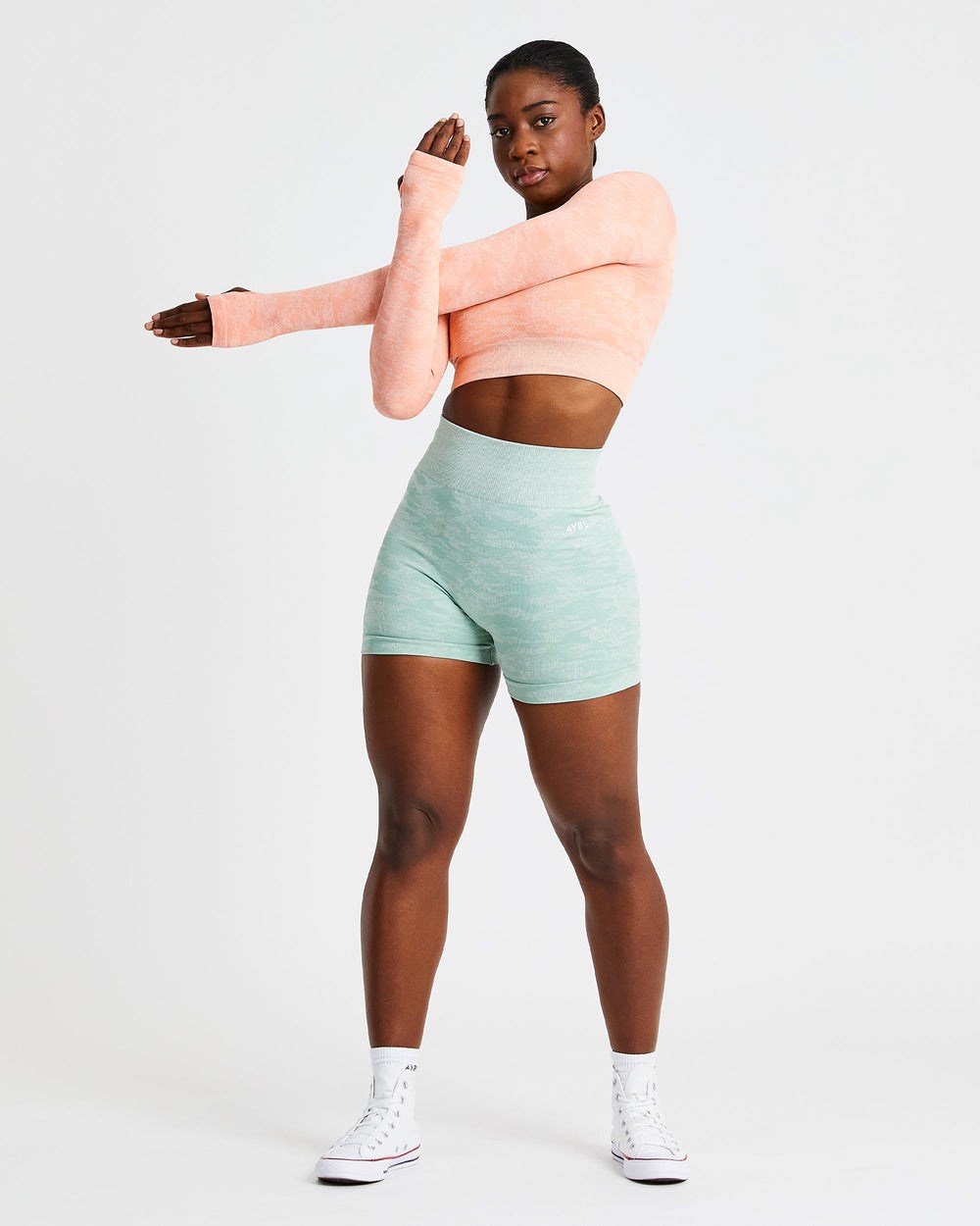 AYBL Evolve Camo Seamless Long Sleeve Crop Top Peach | 43852-XKUF