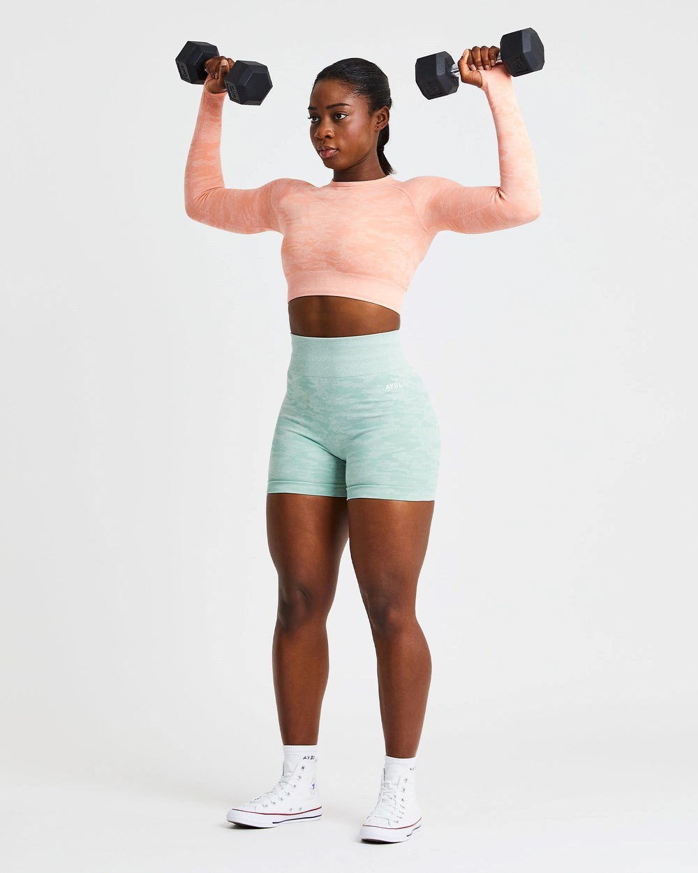 AYBL Evolve Camo Seamless Long Sleeve Crop Top Peach | 43852-XKUF