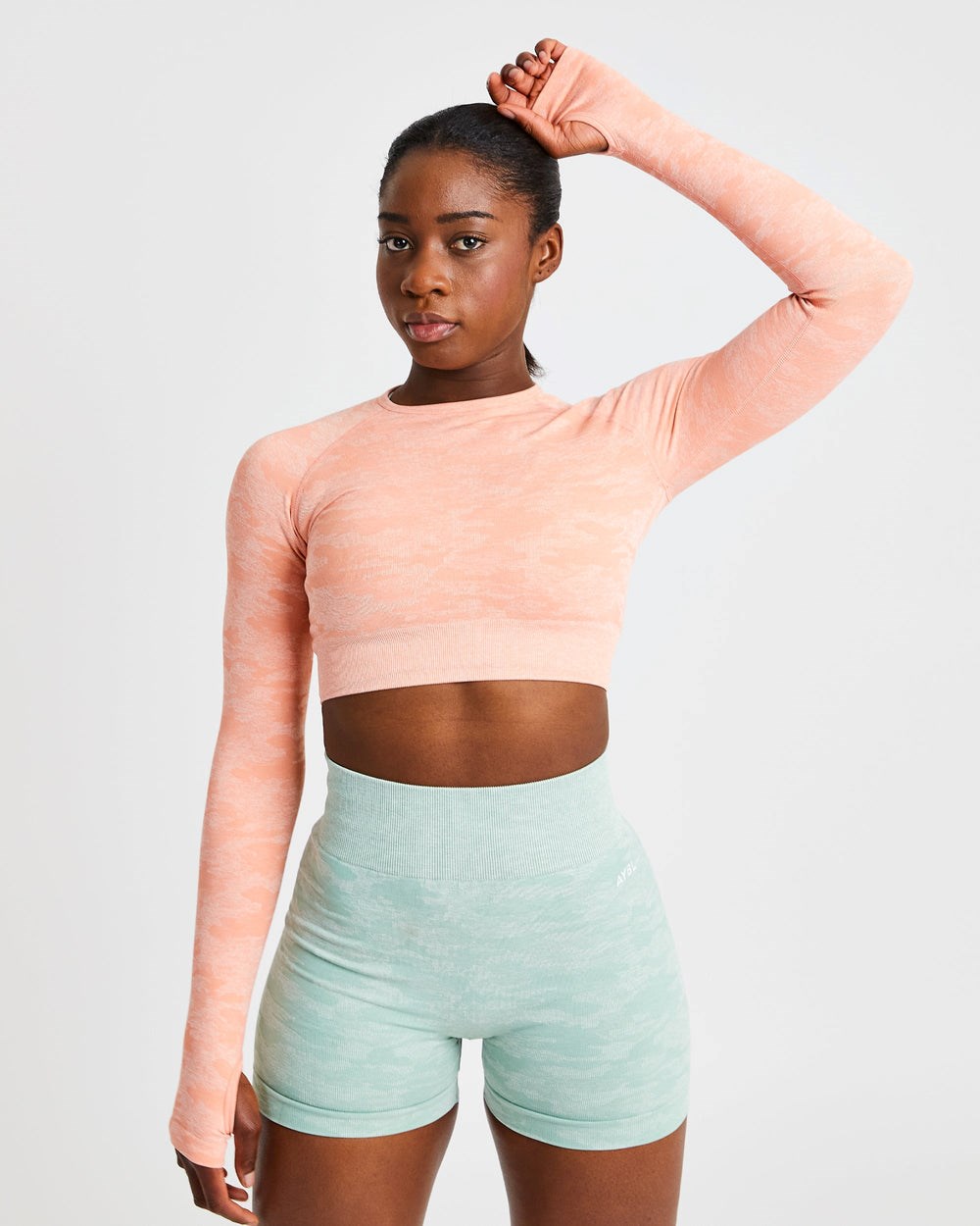 AYBL Evolve Camo Seamless Long Sleeve Crop Top Peach | 43852-XKUF