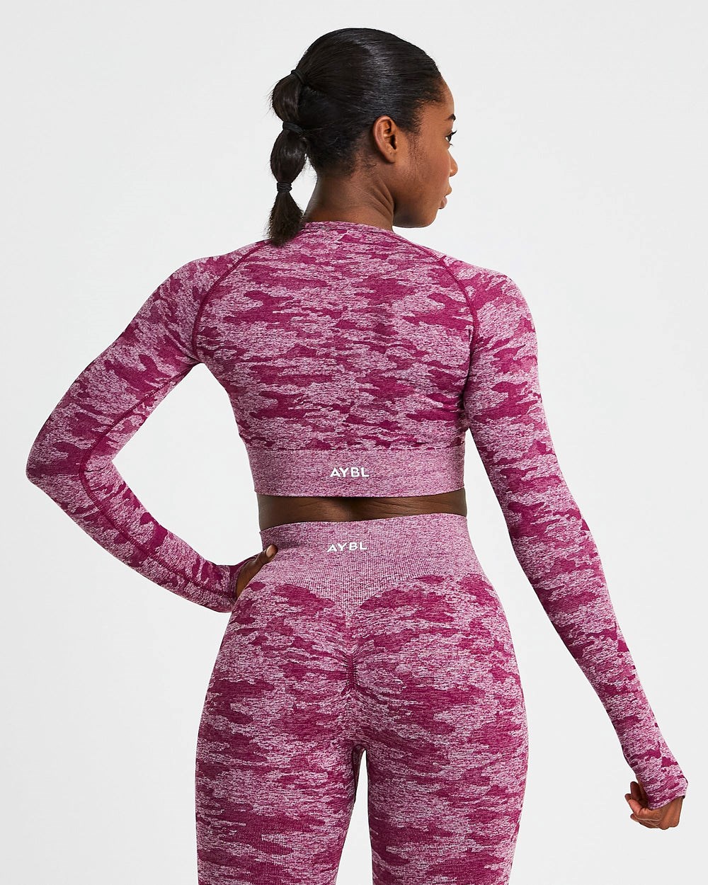 AYBL Evolve Camo Seamless Long Sleeve Crop Top Bordeaux | 49081-KQFD