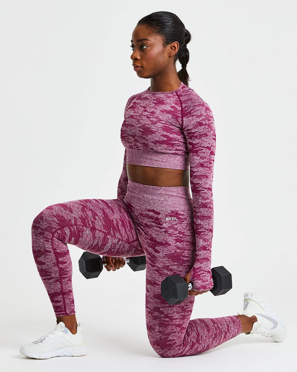 AYBL Evolve Camo Seamless Long Sleeve Crop Top Bordeaux | 49081-KQFD