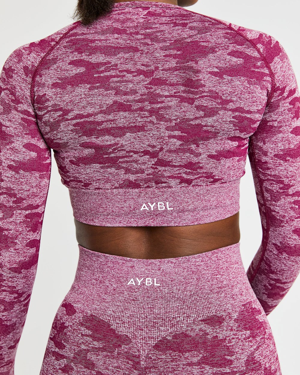 AYBL Evolve Camo Seamless Long Sleeve Crop Top Bordeaux | 49081-KQFD