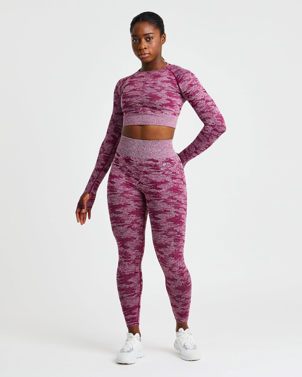 AYBL Evolve Camo Seamless Long Sleeve Crop Top Bordeaux | 92374-FPGY